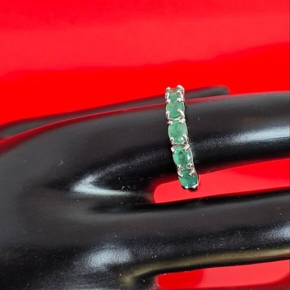 Natural Emerald 5x3.5mm 925 Sterling Silver Band 8.5 - Picture 2 of 10